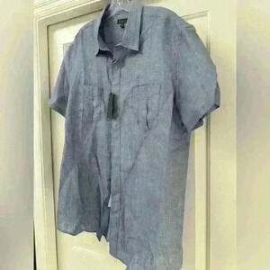 CALIBRATE New Linen Dress Shirt Mens Short Sleeve‎ Relaxed Fit Button Down Blue